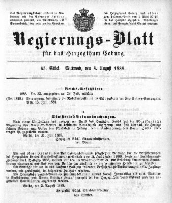 Regierungs-Blatt für das Herzogtum Coburg (Coburger Regierungs-Blatt) Mittwoch 8. August 1888