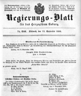 Regierungs-Blatt für das Herzogtum Coburg (Coburger Regierungs-Blatt) Mittwoch 12. September 1888