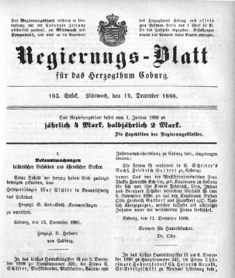 Regierungs-Blatt für das Herzogtum Coburg (Coburger Regierungs-Blatt) Mittwoch 19. Dezember 1888