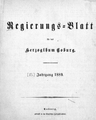 Regierungs-Blatt für das Herzogtum Coburg (Coburger Regierungs-Blatt) Mittwoch 2. Januar 1889