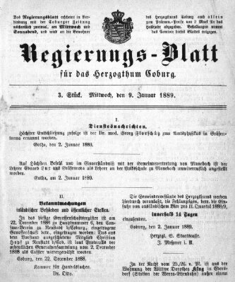 Regierungs-Blatt für das Herzogtum Coburg (Coburger Regierungs-Blatt) Mittwoch 9. Januar 1889