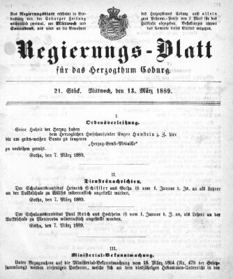 Regierungs-Blatt für das Herzogtum Coburg (Coburger Regierungs-Blatt) Sonntag 13. März 1898