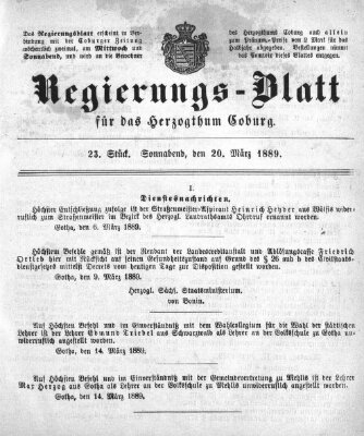 Regierungs-Blatt für das Herzogtum Coburg (Coburger Regierungs-Blatt) Sonntag 20. März 1898