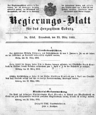 Regierungs-Blatt für das Herzogtum Coburg (Coburger Regierungs-Blatt) Mittwoch 23. März 1898