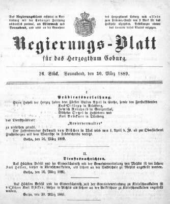 Regierungs-Blatt für das Herzogtum Coburg (Coburger Regierungs-Blatt) Mittwoch 30. März 1898