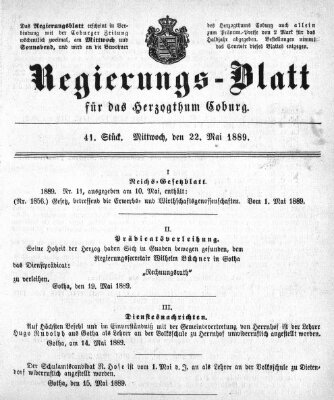 Regierungs-Blatt für das Herzogtum Coburg (Coburger Regierungs-Blatt) Mittwoch 22. Mai 1889