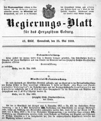 Regierungs-Blatt für das Herzogtum Coburg (Coburger Regierungs-Blatt) Samstag 25. Mai 1889