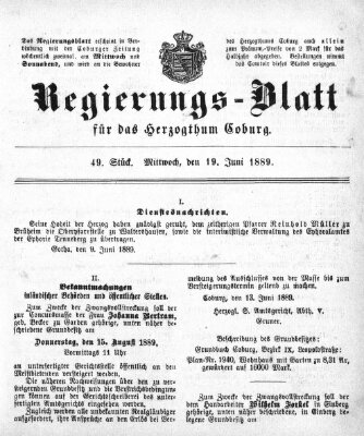 Regierungs-Blatt für das Herzogtum Coburg (Coburger Regierungs-Blatt) Mittwoch 19. Juni 1889