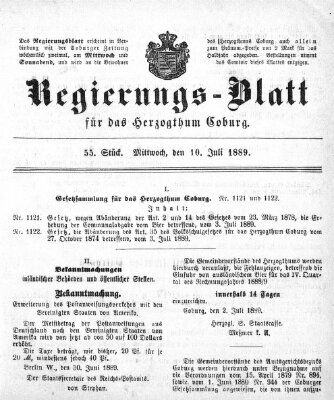 Regierungs-Blatt für das Herzogtum Coburg (Coburger Regierungs-Blatt) Mittwoch 10. Juli 1889