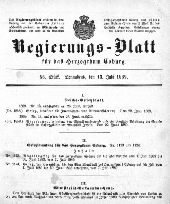 Regierungs-Blatt für das Herzogtum Coburg (Coburger Regierungs-Blatt) Samstag 13. Juli 1889