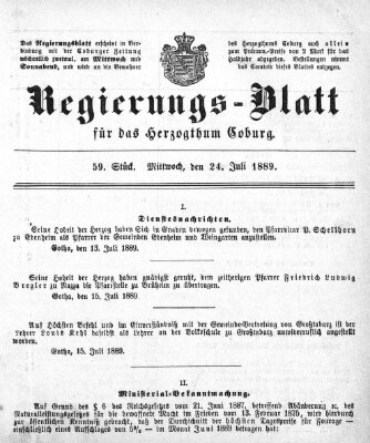 Regierungs-Blatt für das Herzogtum Coburg (Coburger Regierungs-Blatt) Mittwoch 24. Juli 1889