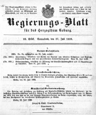 Regierungs-Blatt für das Herzogtum Coburg (Coburger Regierungs-Blatt) Samstag 27. Juli 1889