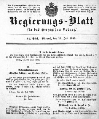 Regierungs-Blatt für das Herzogtum Coburg (Coburger Regierungs-Blatt) Mittwoch 31. Juli 1889