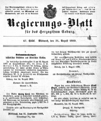 Regierungs-Blatt für das Herzogtum Coburg (Coburger Regierungs-Blatt) Mittwoch 21. August 1889