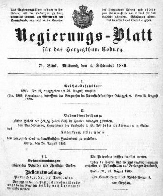 Regierungs-Blatt für das Herzogtum Coburg (Coburger Regierungs-Blatt) Mittwoch 4. September 1889