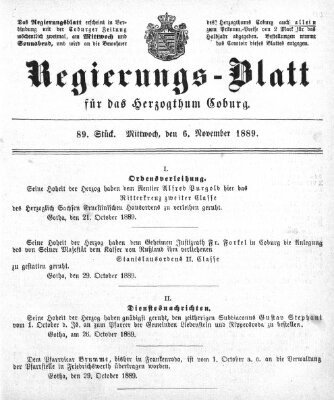 Regierungs-Blatt für das Herzogtum Coburg (Coburger Regierungs-Blatt) Mittwoch 6. November 1889