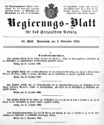 Regierungs-Blatt für das Herzogtum Coburg (Coburger Regierungs-Blatt) Samstag 9. November 1889