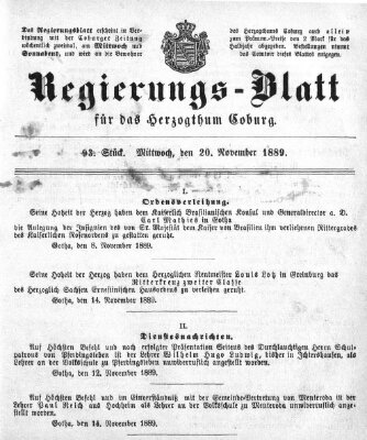 Regierungs-Blatt für das Herzogtum Coburg (Coburger Regierungs-Blatt) Mittwoch 20. November 1889