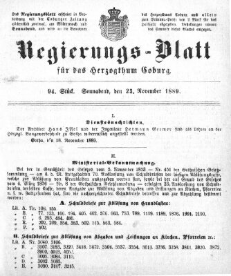 Regierungs-Blatt für das Herzogtum Coburg (Coburger Regierungs-Blatt) Samstag 23. November 1889