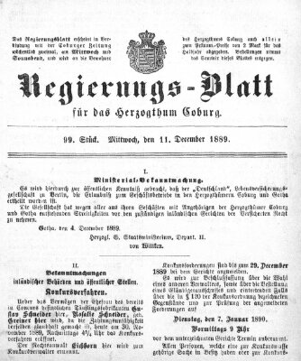 Regierungs-Blatt für das Herzogtum Coburg (Coburger Regierungs-Blatt) Mittwoch 11. Dezember 1889