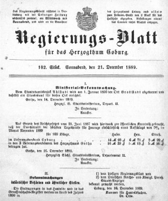 Regierungs-Blatt für das Herzogtum Coburg (Coburger Regierungs-Blatt) Samstag 21. Dezember 1889