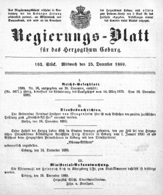 Regierungs-Blatt für das Herzogtum Coburg (Coburger Regierungs-Blatt) Mittwoch 25. Dezember 1889