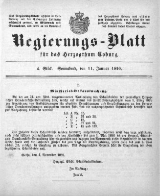 Regierungs-Blatt für das Herzogtum Coburg (Coburger Regierungs-Blatt) Samstag 11. Januar 1890