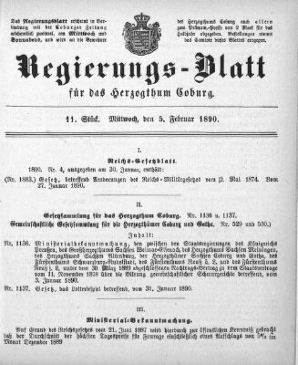 Regierungs-Blatt für das Herzogtum Coburg (Coburger Regierungs-Blatt) Mittwoch 5. Februar 1890