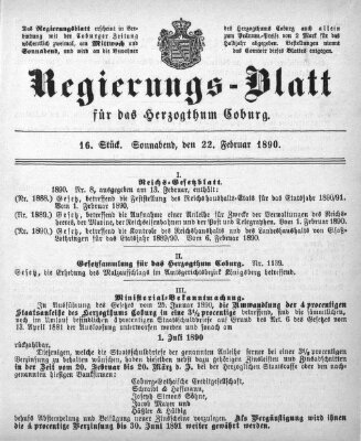 Regierungs-Blatt für das Herzogtum Coburg (Coburger Regierungs-Blatt) Samstag 22. Februar 1890