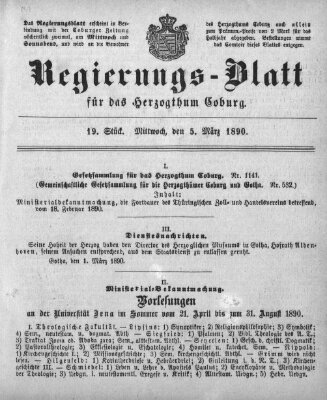 Regierungs-Blatt für das Herzogtum Coburg (Coburger Regierungs-Blatt) Mittwoch 5. März 1890