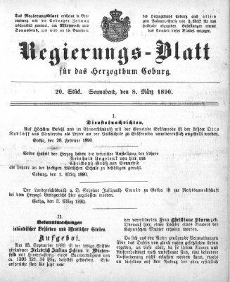 Regierungs-Blatt für das Herzogtum Coburg (Coburger Regierungs-Blatt) Samstag 8. März 1890