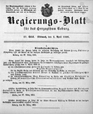 Regierungs-Blatt für das Herzogtum Coburg (Coburger Regierungs-Blatt) Mittwoch 2. April 1890