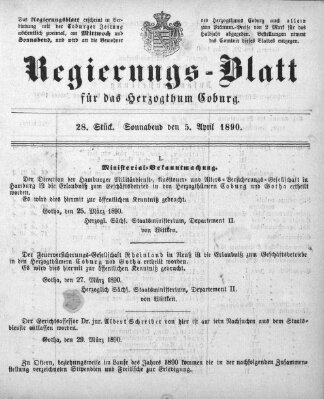 Regierungs-Blatt für das Herzogtum Coburg (Coburger Regierungs-Blatt) Samstag 5. April 1890