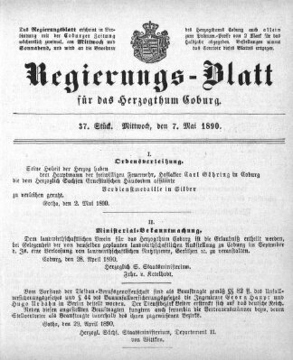 Regierungs-Blatt für das Herzogtum Coburg (Coburger Regierungs-Blatt) Mittwoch 7. Mai 1890