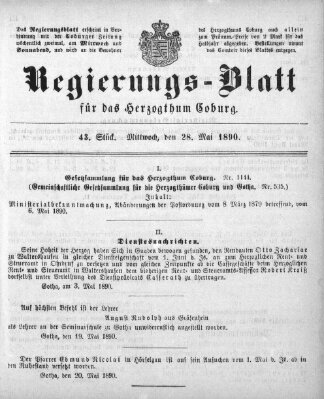 Regierungs-Blatt für das Herzogtum Coburg (Coburger Regierungs-Blatt) Mittwoch 28. Mai 1890