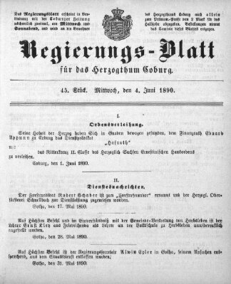 Regierungs-Blatt für das Herzogtum Coburg (Coburger Regierungs-Blatt) Mittwoch 4. Juni 1890