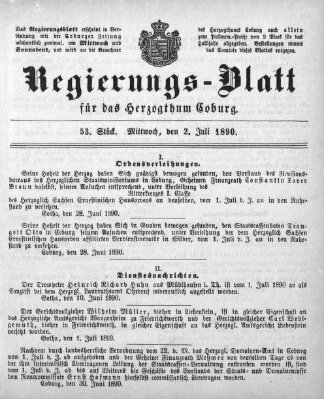 Regierungs-Blatt für das Herzogtum Coburg (Coburger Regierungs-Blatt) Mittwoch 2. Juli 1890