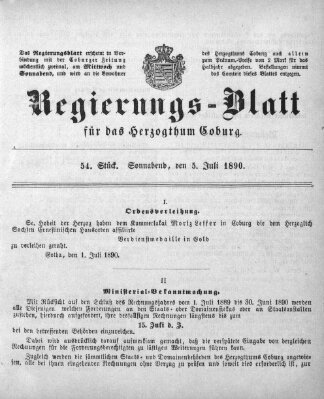 Regierungs-Blatt für das Herzogtum Coburg (Coburger Regierungs-Blatt) Samstag 5. Juli 1890