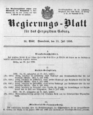 Regierungs-Blatt für das Herzogtum Coburg (Coburger Regierungs-Blatt) Samstag 19. Juli 1890