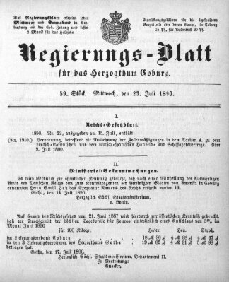 Regierungs-Blatt für das Herzogtum Coburg (Coburger Regierungs-Blatt) Mittwoch 23. Juli 1890