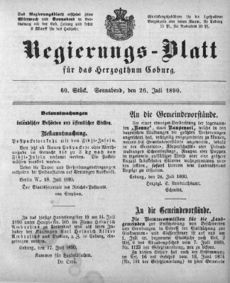 Regierungs-Blatt für das Herzogtum Coburg (Coburger Regierungs-Blatt) Samstag 26. Juli 1890