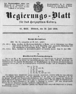 Regierungs-Blatt für das Herzogtum Coburg (Coburger Regierungs-Blatt) Mittwoch 30. Juli 1890