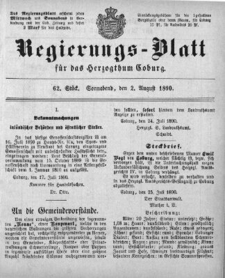 Regierungs-Blatt für das Herzogtum Coburg (Coburger Regierungs-Blatt) Samstag 2. August 1890