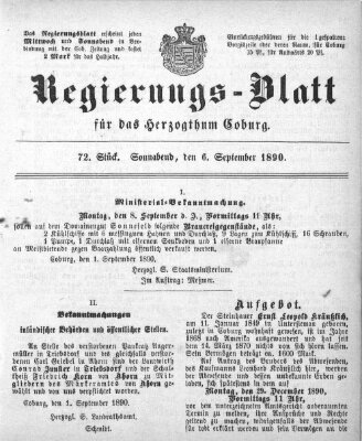 Regierungs-Blatt für das Herzogtum Coburg (Coburger Regierungs-Blatt) Samstag 6. September 1890