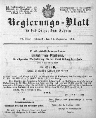 Regierungs-Blatt für das Herzogtum Coburg (Coburger Regierungs-Blatt) Mittwoch 10. September 1890