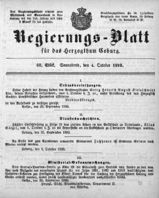 Regierungs-Blatt für das Herzogtum Coburg (Coburger Regierungs-Blatt) Samstag 4. Oktober 1890