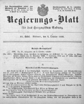 Regierungs-Blatt für das Herzogtum Coburg (Coburger Regierungs-Blatt) Mittwoch 8. Oktober 1890