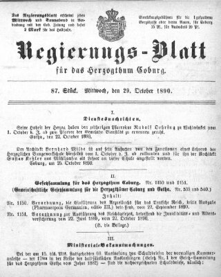 Regierungs-Blatt für das Herzogtum Coburg (Coburger Regierungs-Blatt) Mittwoch 29. Oktober 1890