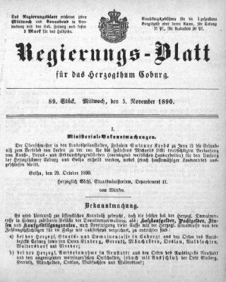 Regierungs-Blatt für das Herzogtum Coburg (Coburger Regierungs-Blatt) Mittwoch 5. November 1890