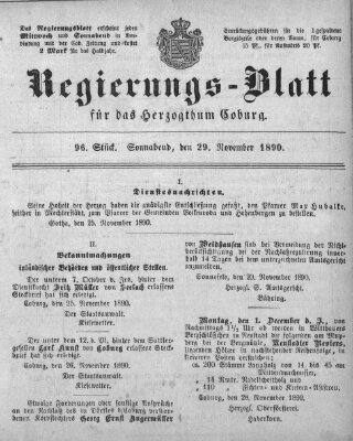 Regierungs-Blatt für das Herzogtum Coburg (Coburger Regierungs-Blatt) Samstag 29. November 1890